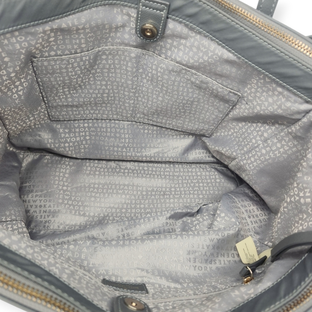 Kate Spade Wilson Road Talya Grey Nylon Dual Leather Handles Large Tote Bag - Picture 8 of 15